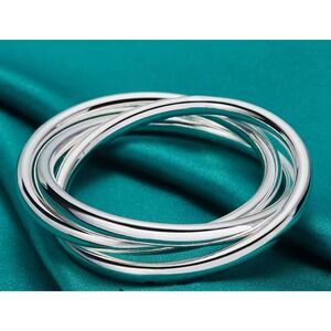 Womens Silver Rolling Interlocking Triple Band Bracelet Trinity Style